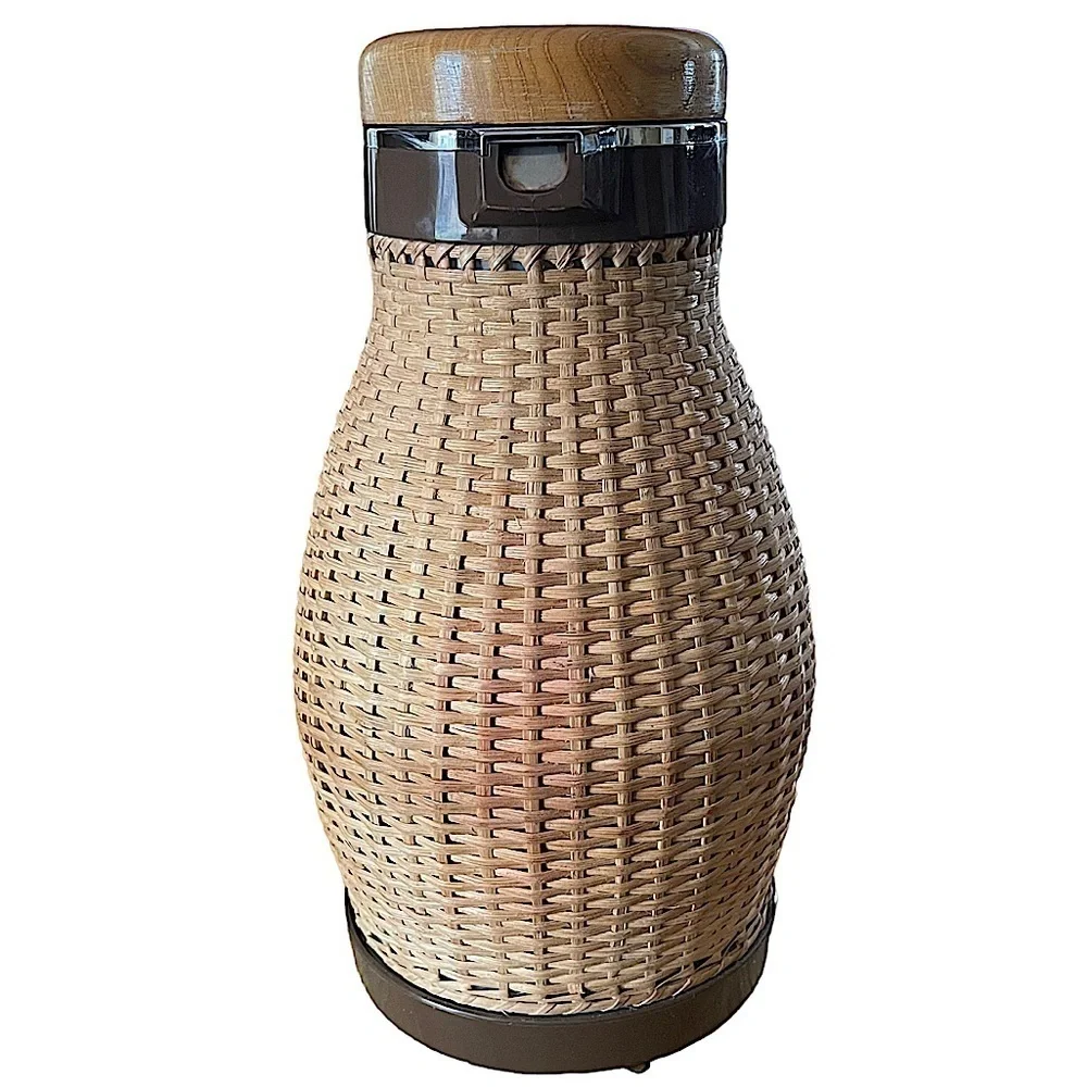 MCM Vintage Corning Designs Wicker Wrapped Thermal Carafe Coffee Thermos